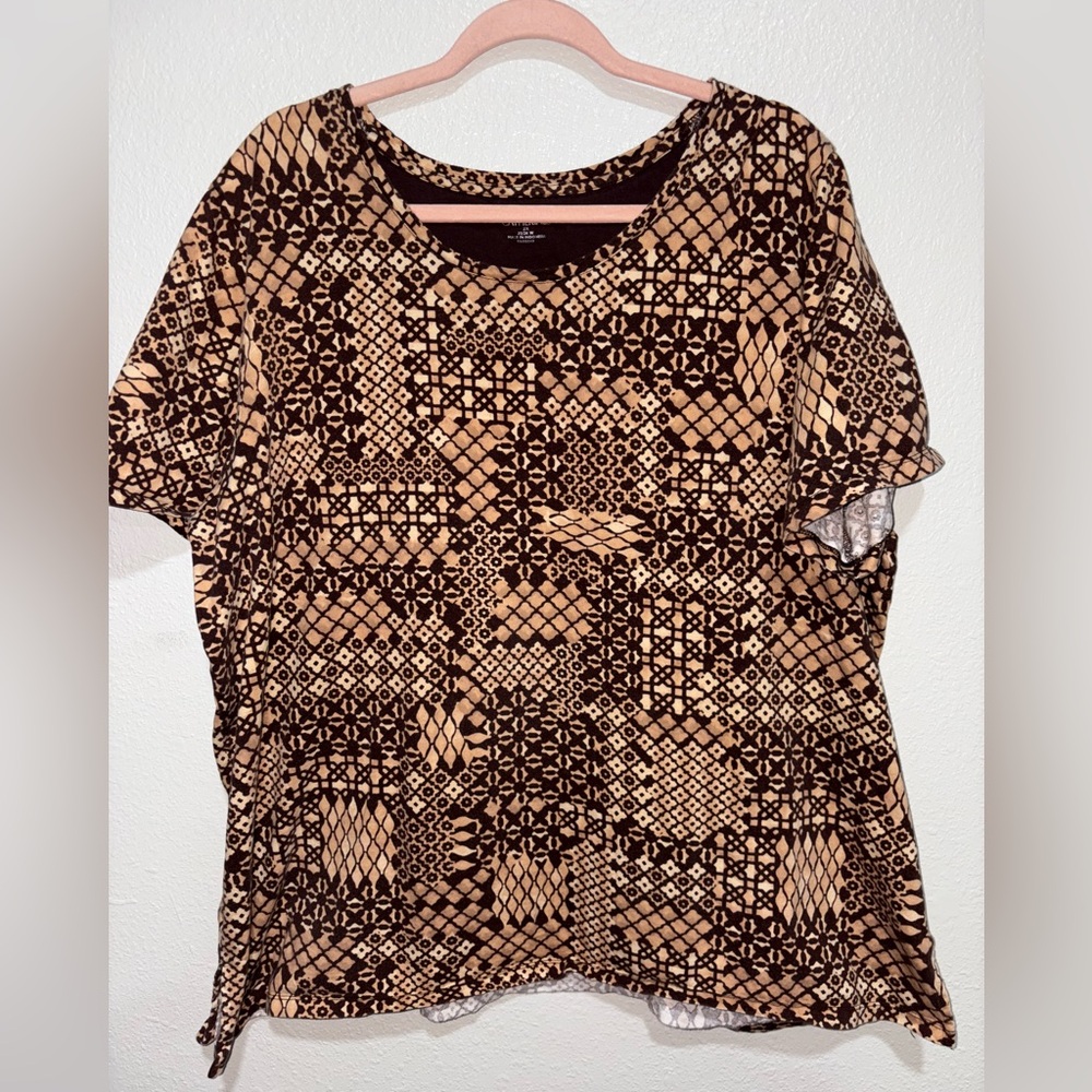 Catherines Tan and Brown Geometric Women's Blouse